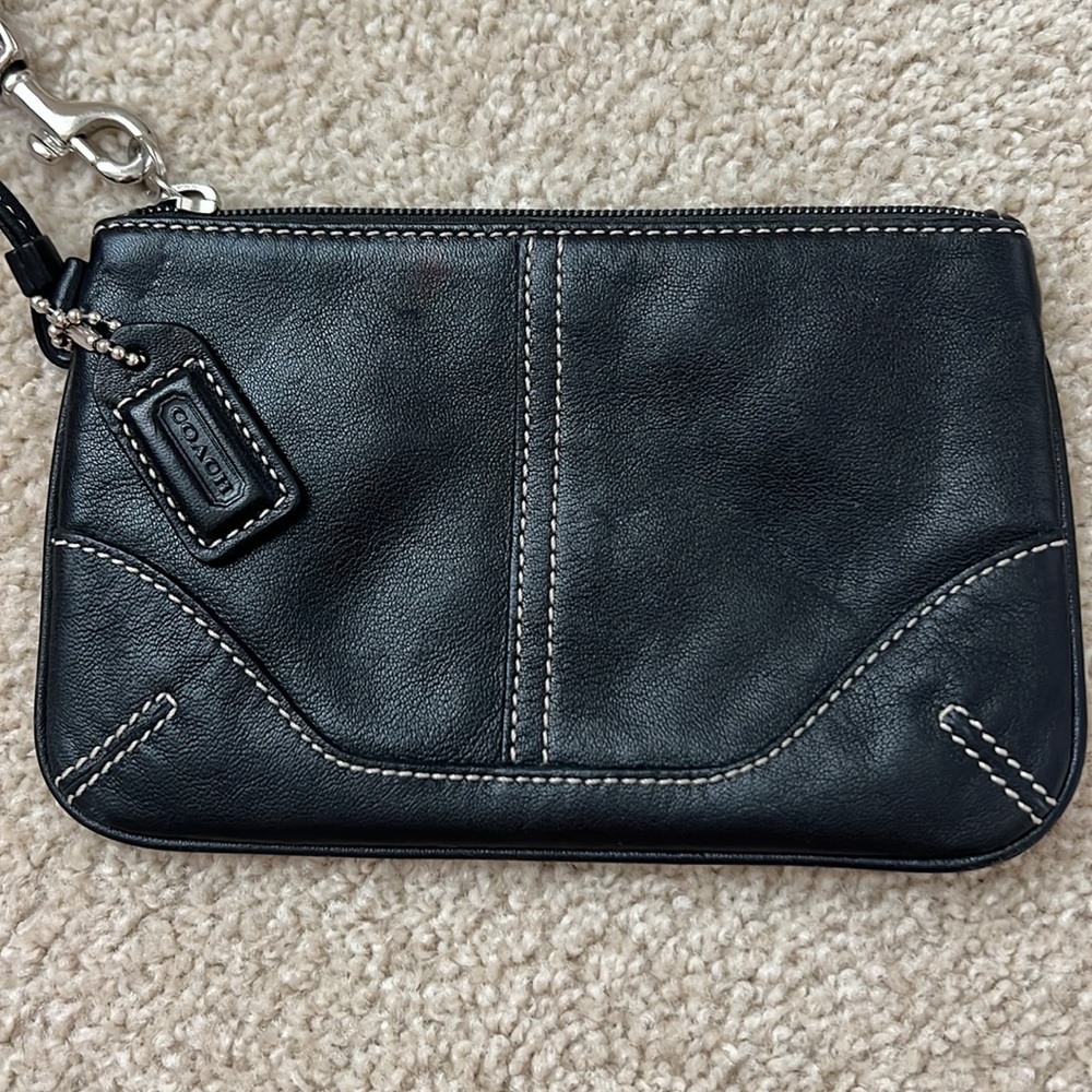 Coach Black Leather Wristlet with Contrast Stitching - Picture 4 of 10